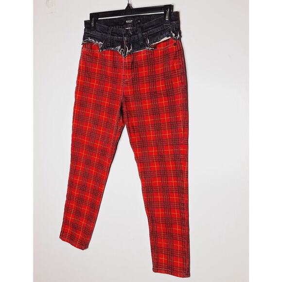 Hudson Jeans Bettie Taper Jeans High Rise Red Plaid Tartan 26 Punk Ska Grunge - Picture 2 of 11